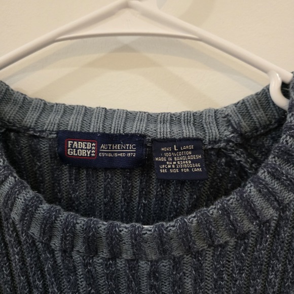 Vintage Faded‎ Glory Mens Ribbed Sweater Size Large Crewneck Blue Retro 90S - Picture 4 of 6